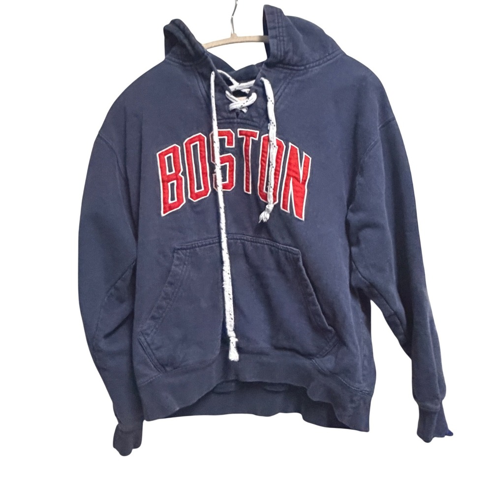 Baystate Apparel Boston Lace Up Navy Blue Hoodie Pullover Collegiate Medium